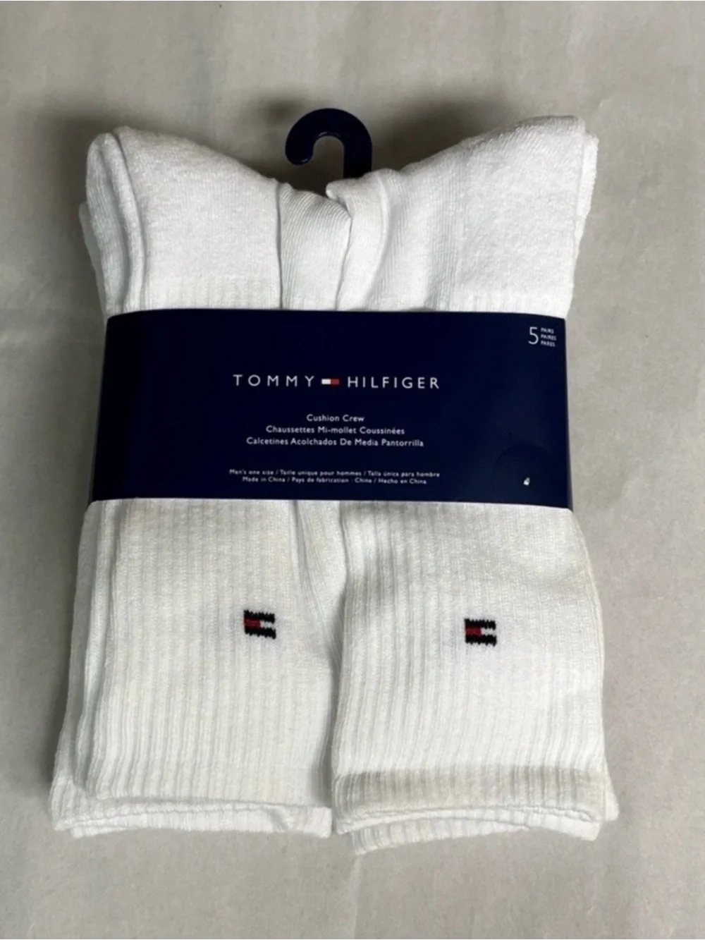 New Tommy Hilfiger Socks Men’s 5 Pairs White Cushion Crew Socks Athletic Casual